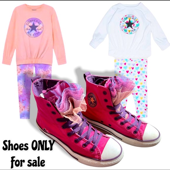 Converse Girls All Star Chuck Taylor Distressed Pink Party Hi Top Sneakers 4 - Picture 3 of 16